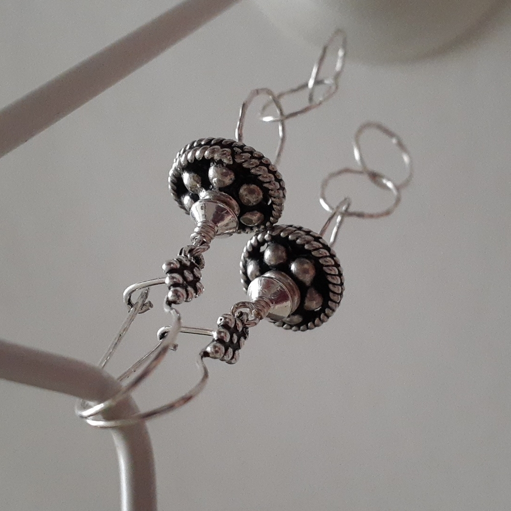 Dangly Ornate Sterling Silver Pierced Earrings A109 - Picture 4 of 13